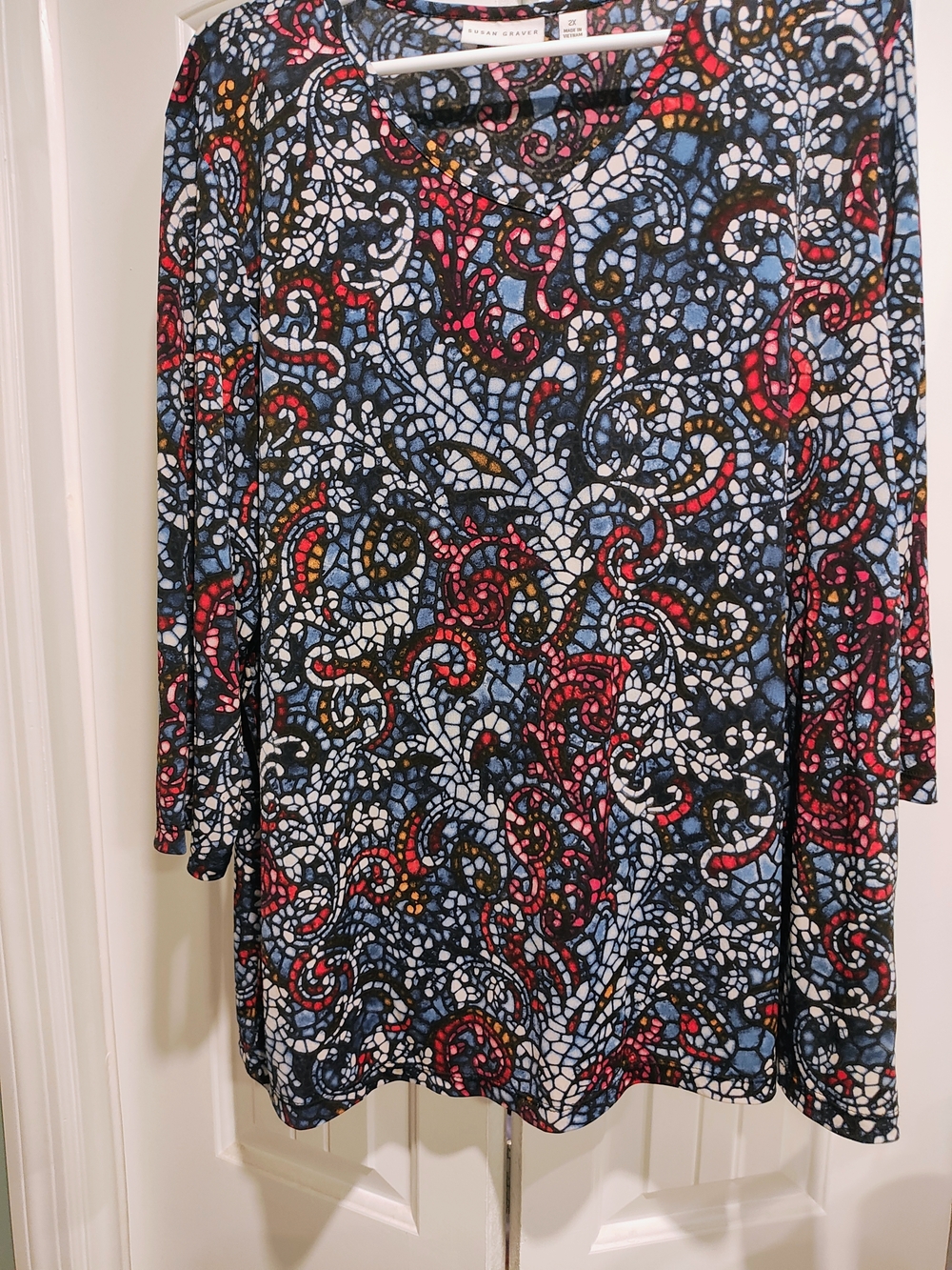 Susan Graver Black Multi Paisley-Print Blouse